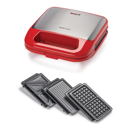 Betty Crocker 3-in-1 Indoor Grill, Sandwich / Panini Press & Waffle Maker Plus, Red BC-4965R